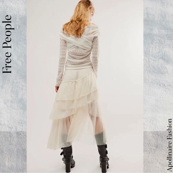 FREE PEOPLE REALITY CHECK TIERED MIDI SKIRT IN IVORY XL NWT - Picture 4 of 10